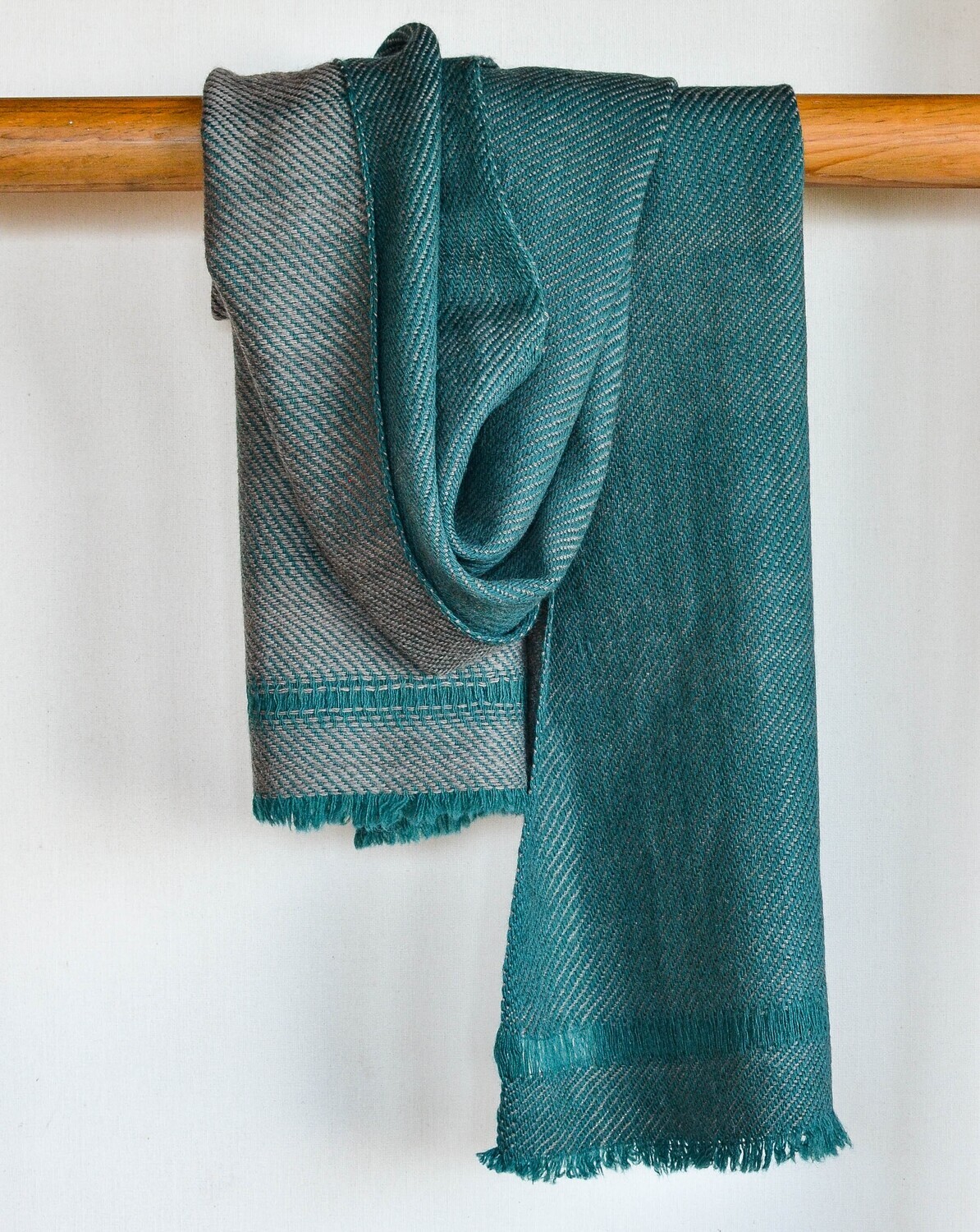 Handwoven Woollen Scarf Dyed with indigo, tesu flowers and harada (double sided)