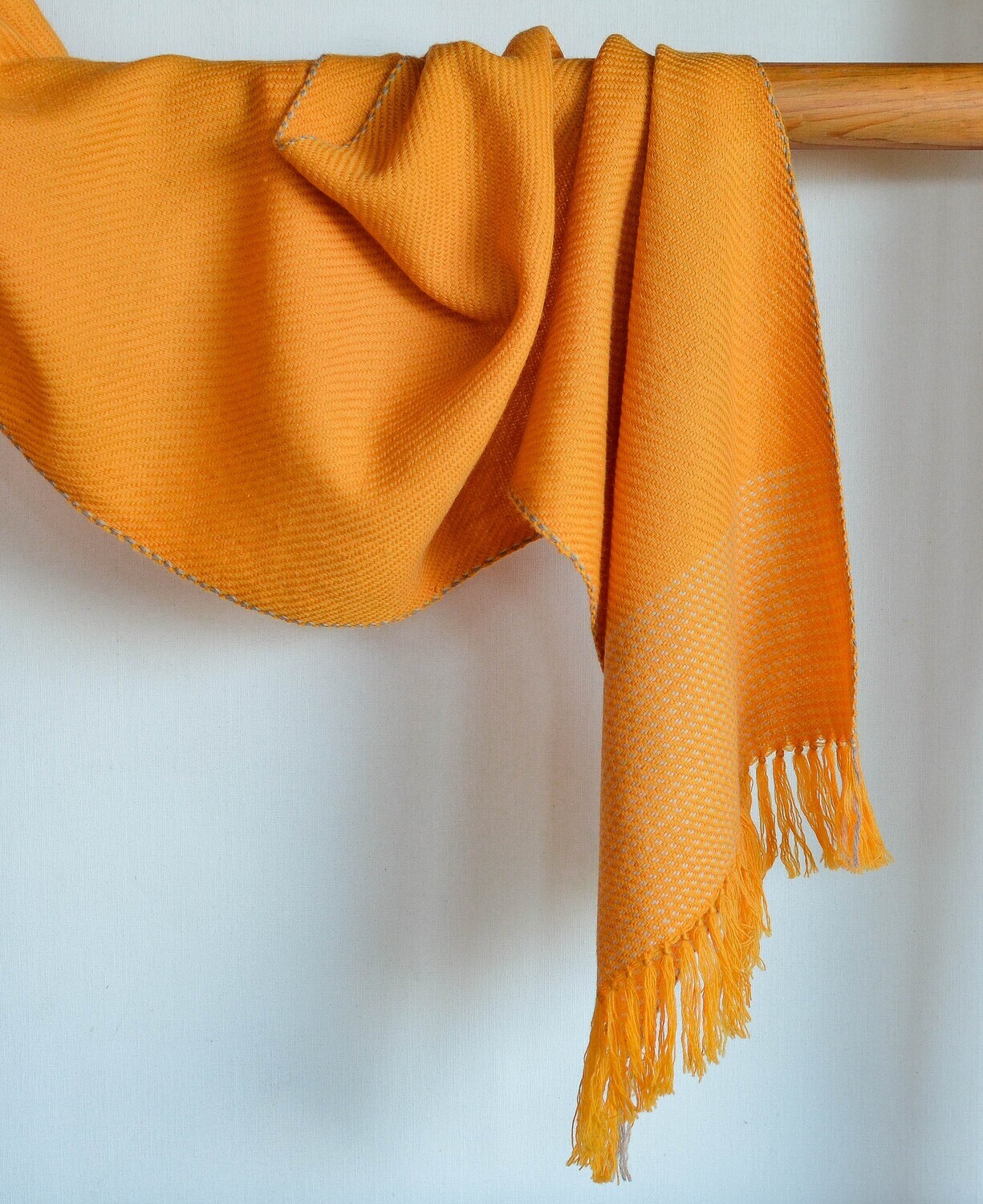 Handwoven Woollen Scarf Dyed with tesu flowers and harada