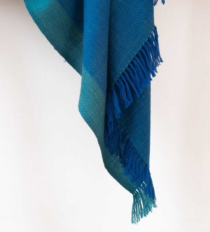 Hand-woven woolen shawl dyed with tesu flowers and indigo