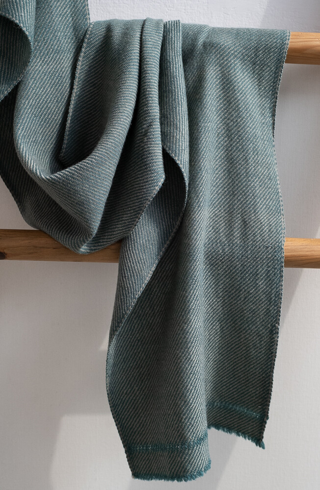 Handwoven Woollen Scarf Dyed with indigo, tesu flowers and harada