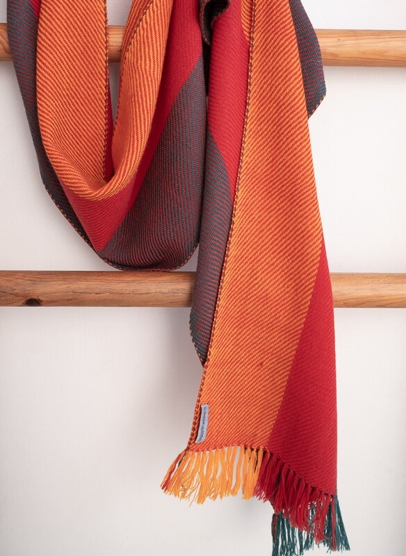 Handwoven Woollen Scarf Dyed with indigo, madder and tesu flowers