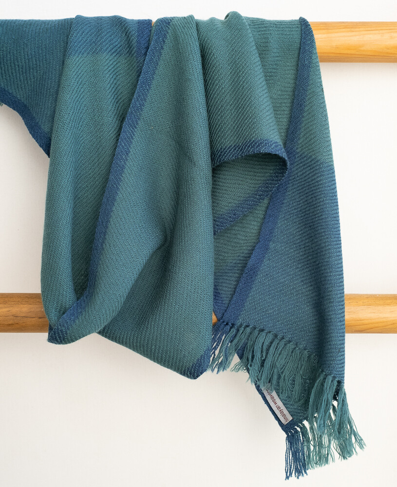 Small Handwoven Woollen Scarf Dyed with indigo and tesu flowers
