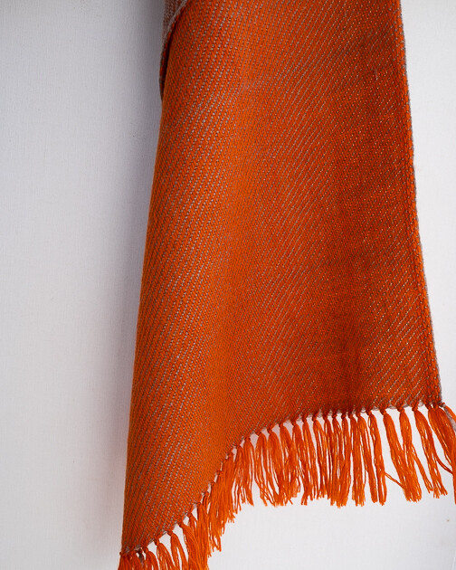 Handwoven Woolen Scarf Dyed with tesu flowers and harada