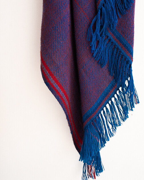 Large hand-woven woollen shawl dyed with indigo and madder