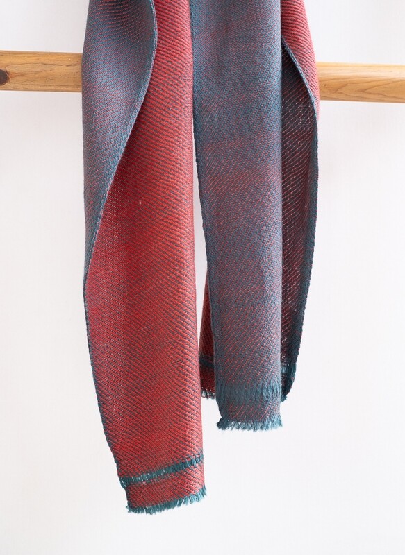 Handwoven Woollen Scarf Dyed with indigo madder and tesu flowers