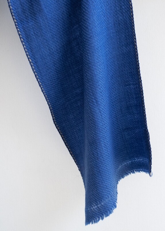 Handwoven Woollen Scarf Dyed with Indigo and Harada