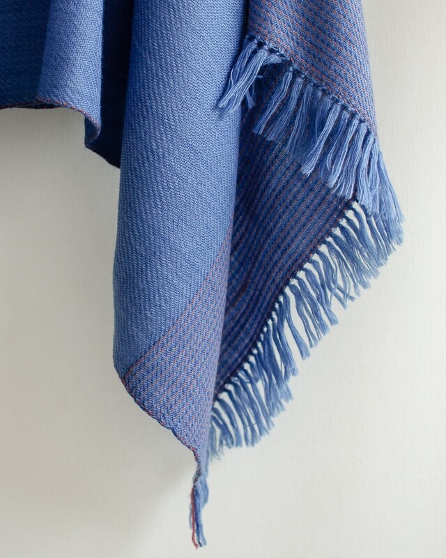 Hand-woven woolen stole dyed with indigo and sappanwood