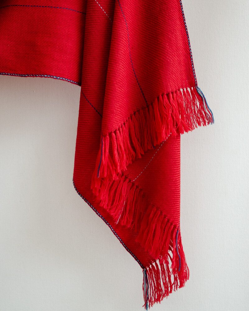 Hand-woven woolen stole dyed with madder, indigo and tea