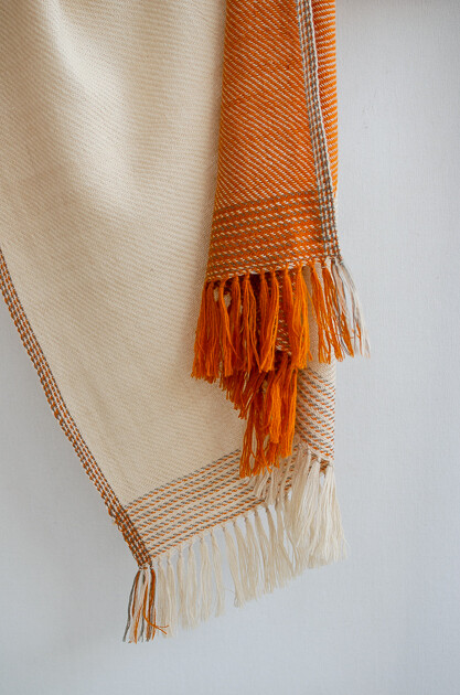Hand-woven woolen stole dyed with tea, tesu flowers and harada