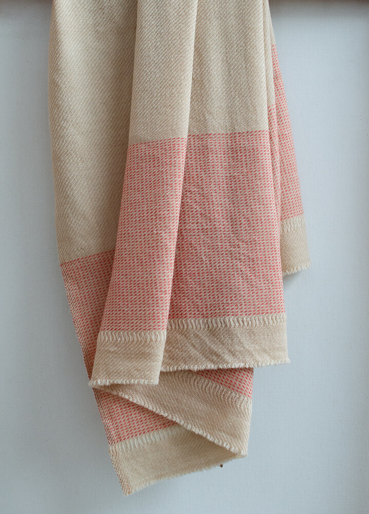 Hand-woven woolen shawl dyed with tea and sappanwood