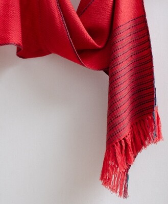 Handwoven Woolen Scarf Dyed with Madder, Indigo and Tesu flowers