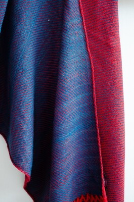 Hand-woven woolen stole dyed with Madder, Indigo and Tesu Flowers