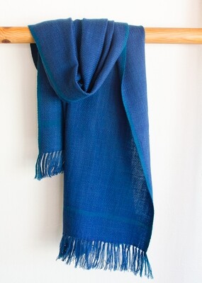 Hand-woven woolen stole dyed with indigo and tesu flowers