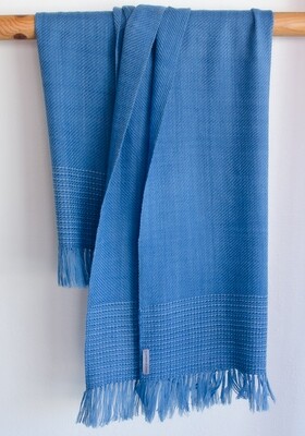 Hand-woven woolen stole dyed with two shades of indigo