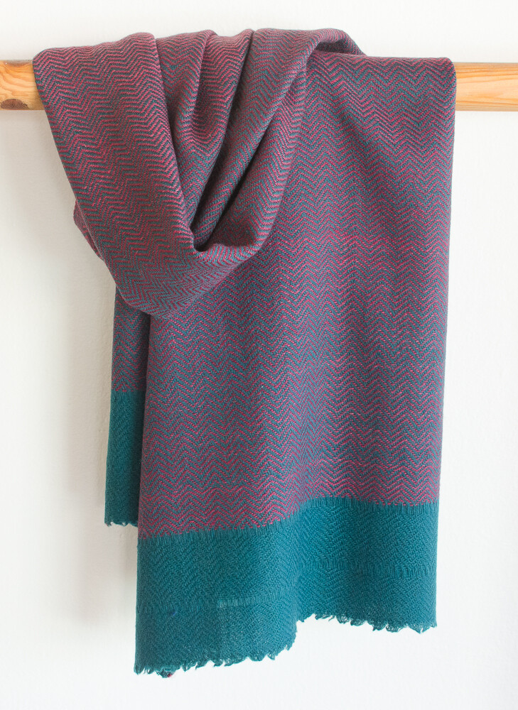 Hand-woven woolen stole dyed with indigo, sappanwood and tesu flowers