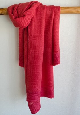 Hand-woven woolen stole dyed with Madder and Sappanwood