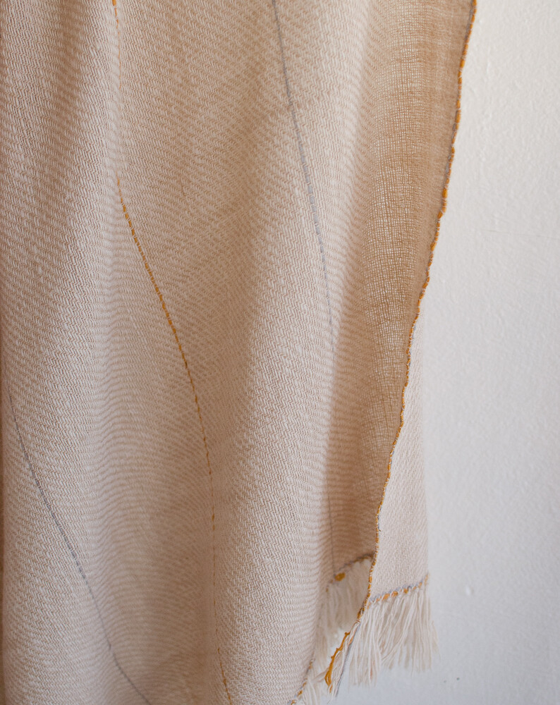 Woolen Shawl Hand Spun and Handwoven Dyed with Tea, Tesu flowers and Harada