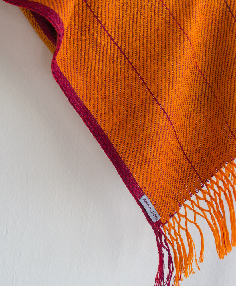 Handwoven Woolen Scarf Dyed with Madder, Shelac and Tesu Flowers