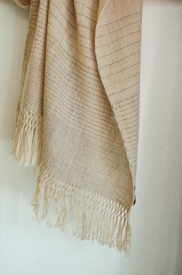 Handspun woolen stole dyed with tea and harada with handmade tassels