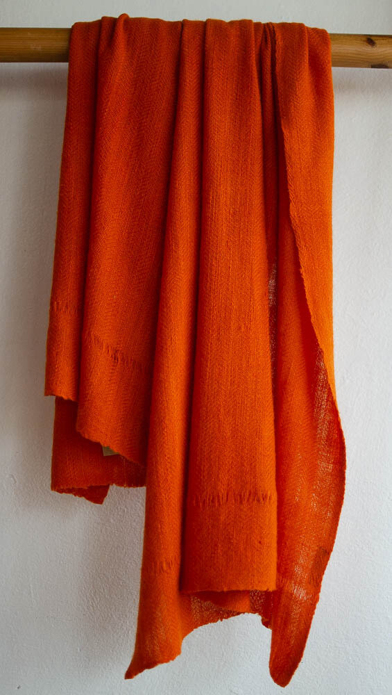 Woolen Shawl Hand Spun and Handwoven Dyed with Tesu Flowers