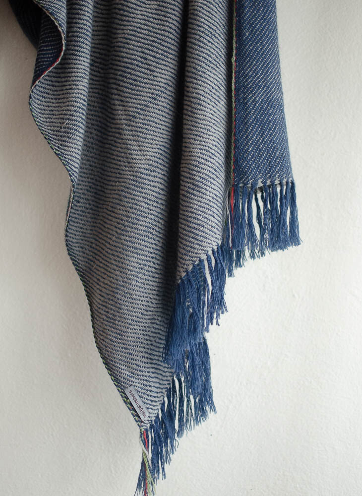 Hand-woven woolen stole dyed with Indigo harada and madder (double- sided)