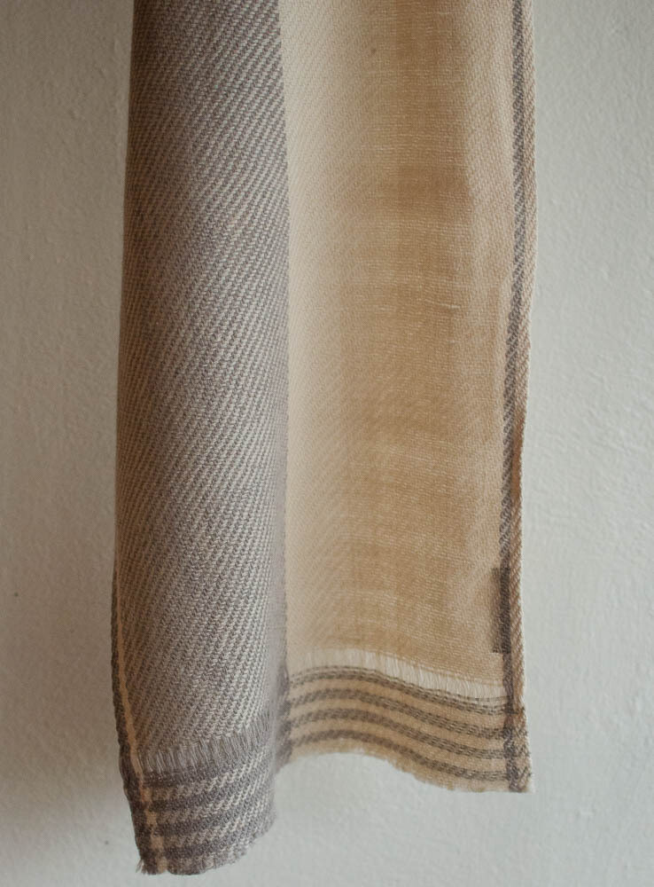 Handwoven Woolen Scarf Dyed with Harada and Tea