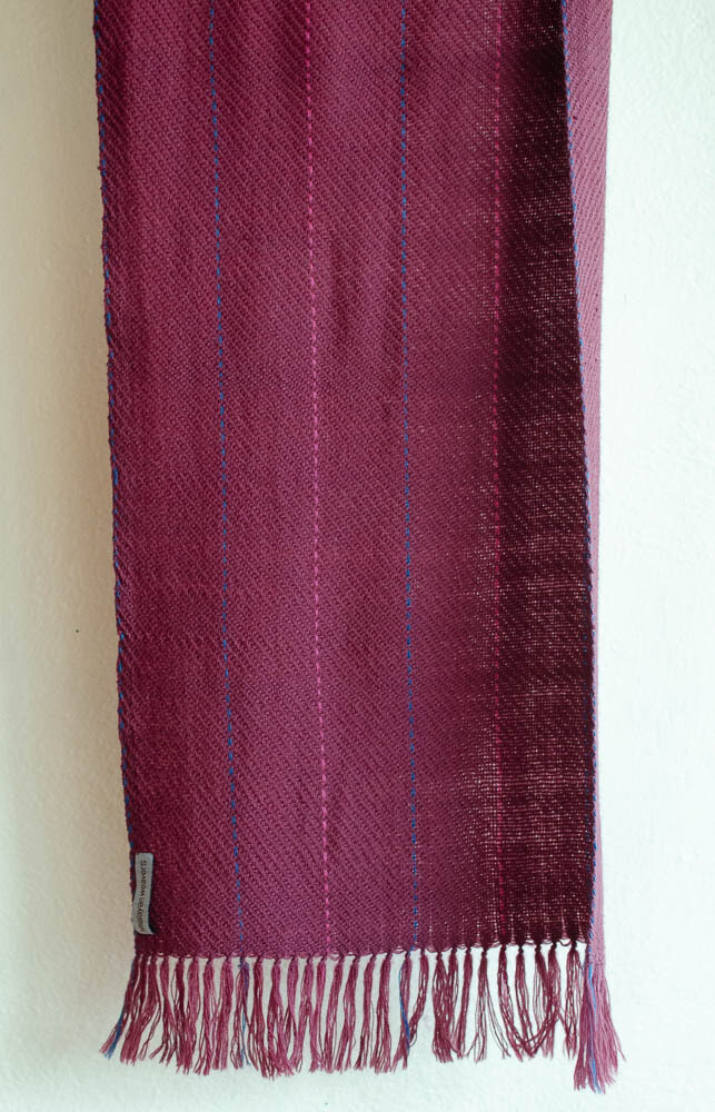 Handwoven Woolen Scarf Dyed with Sappanwood and Indigo