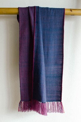 Handwoven Woolen Scarf Dyed with Madder, Indigo, Shellac and Sappanwood