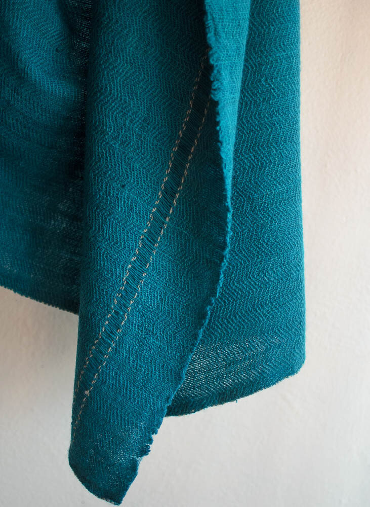 Large woolen Shawl Hand Spun and Handwoven Dyed with Indigo, Tesu flowers and harada