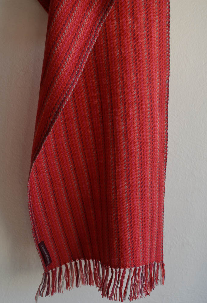 Handwoven Woolen Scarf Dyed with Madder Harada and Sappanwood
