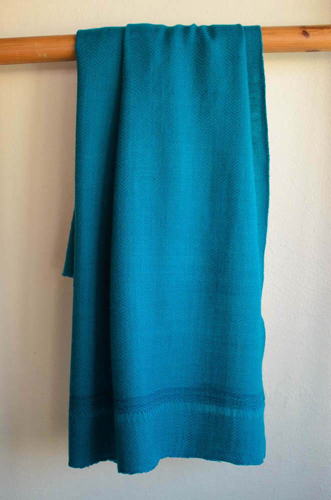 Small Hand-woven woolen stole dyed with Indigo and Tesu Flowers