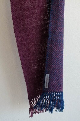 Small Handspun Woolen Scarf Dyed with Indigo and Madder with jali tassels