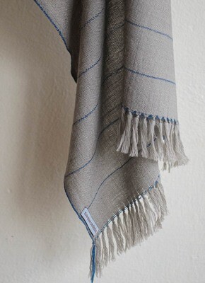 Small Hand-woven Woolen Stole Dyed with Indigo and Harada