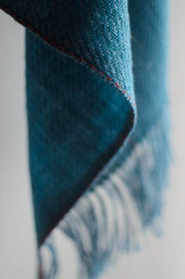 Small Hand-woven Woolen Stole Dyed with Indigo and Madder (Handspun Wool)