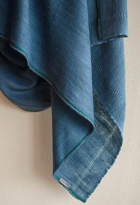 Woolen Shawl Hand Spun and Handwoven Dyed with Indigo Tesu Flowers and Harada