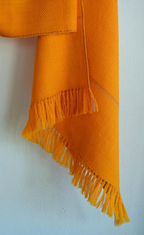 Small Hand-woven Woolen Stole Dyed with Tesu Flowers and Harada