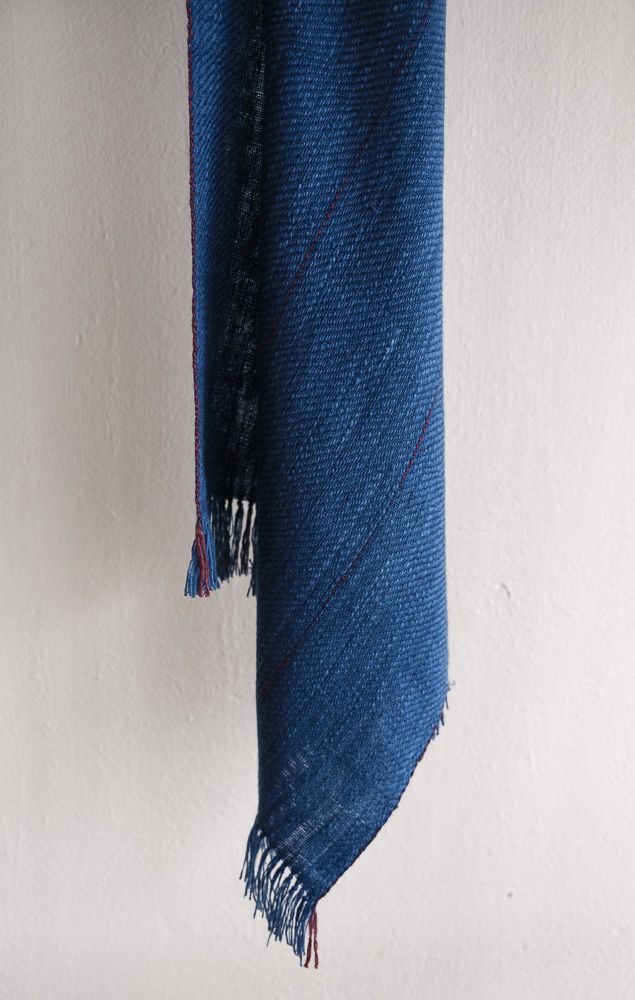 Handspun woolen stole dyed with Indigo