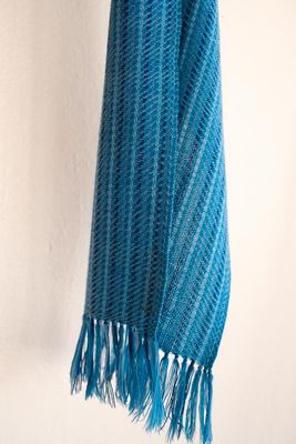 Small Woolen Scarf Coloured with Natural Dyes, Indigo and Tesu Flowers
