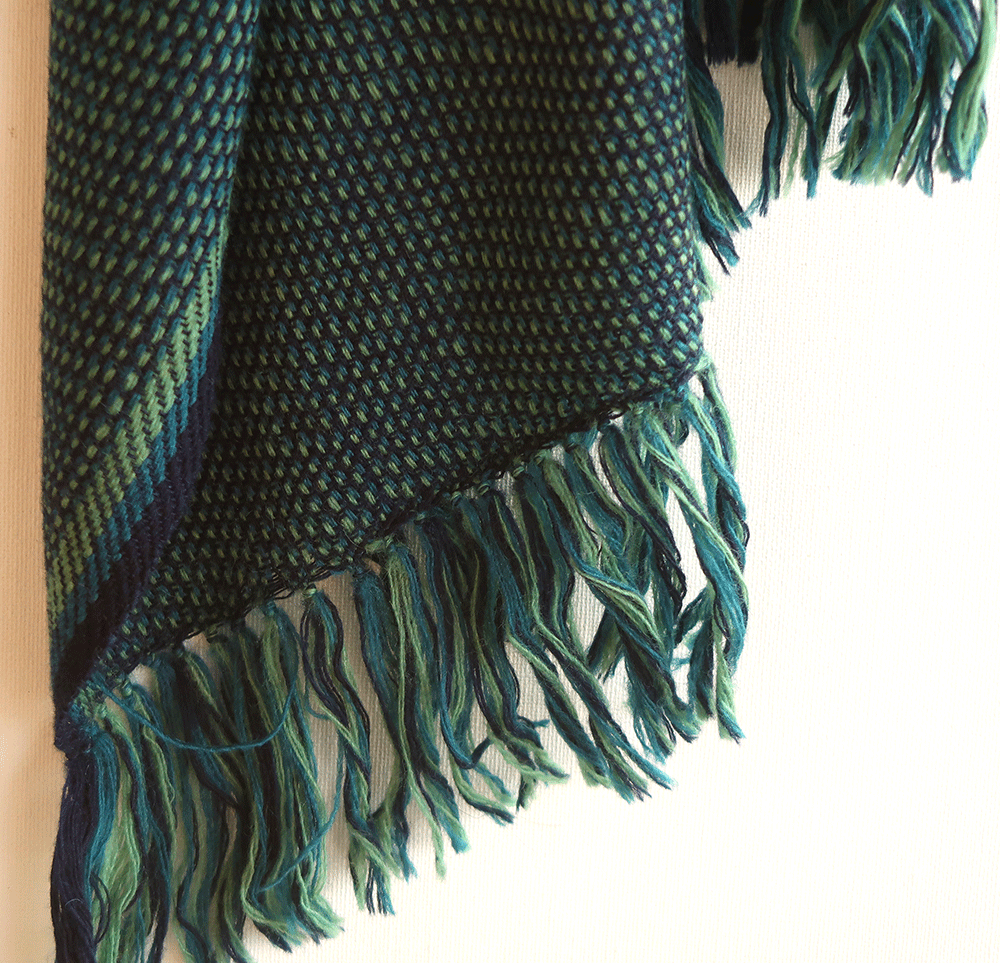 Hand-woven woollen stole dyed with indigo and tesu