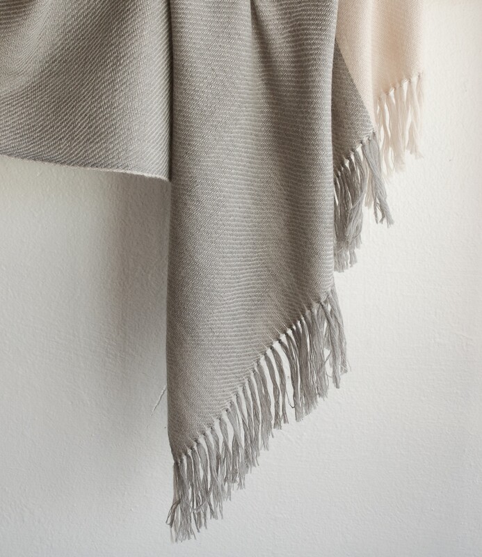 Hand-woven woolen shawl dyed with tea and harada