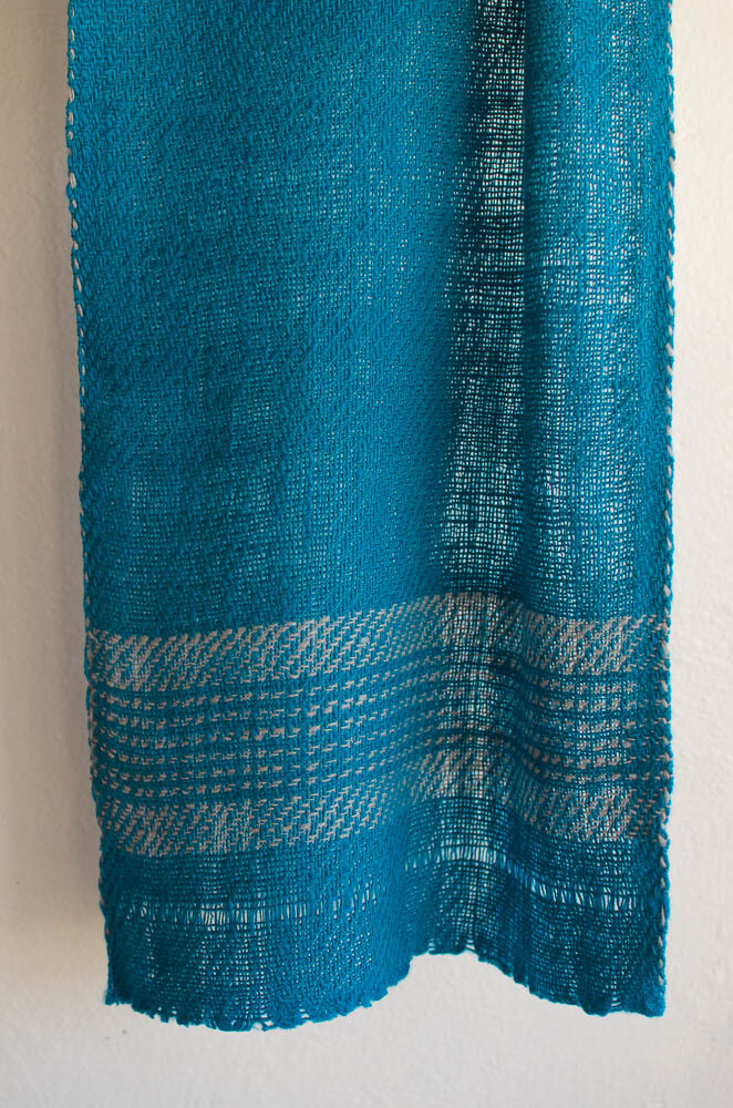 Handspun woolen Scarf dyed with Indigo Tesu Flowers and Harada woolen scarf handmade with natural dyes