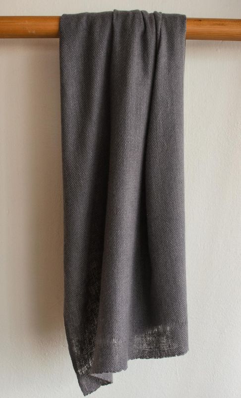Unisex Dark Grey Handwoven Pashmina Stole-Handspun Yarn Grey From Natural Dye Harada