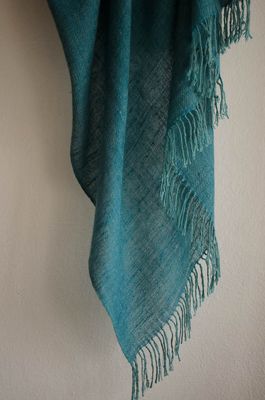 Handwoven Pure Pashmina Shawl- Certified, Handspun Yarn Colour Turquoise From Indigo and Tesu Flowers