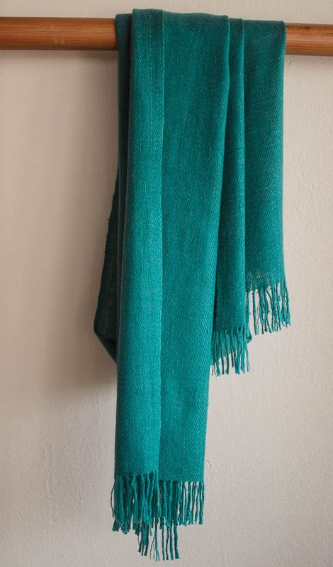 Small Turquoise Pashmina Stole-Handspun Yarn Natural Dyes Indigo and Tesu Flowers