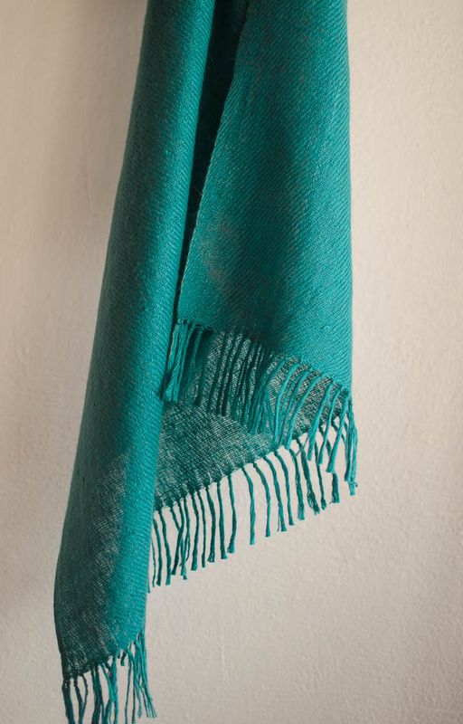 Small Turquoise Pashmina Stole-Handspun Yarn Natural Dyes Indigo and Tesu Flowers