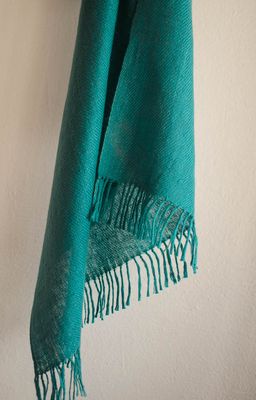 Small Turquoise Pashmina Stole-Handspun Yarn Natural Dyes Indigo and Tesu Flowers