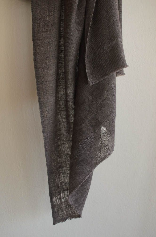 Handwoven Pure Pashmina Shawl- Certified, Handspun Yarn Grey From Natural Dye Harada