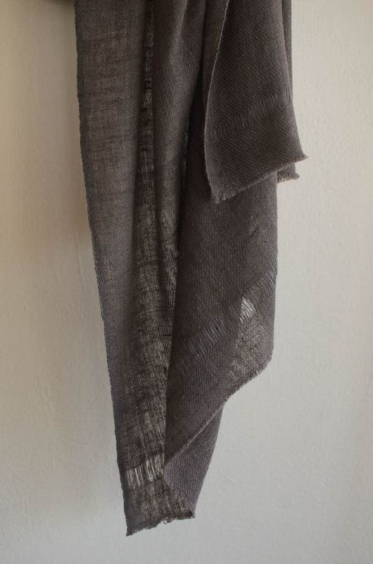 Handwoven Pure Pashmina Shawl- Certified, Handspun Yarn Grey From Natural Dye Harada