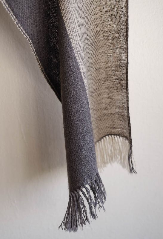 Handwoven Pashmina Scarf- Colour Beige and Grey From Natural Dyes Tea and Harada