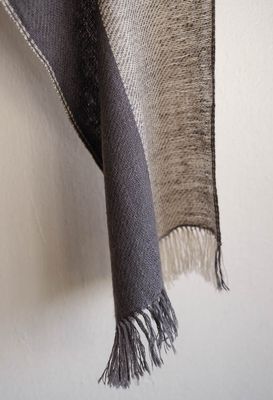 Handwoven Pashmina Scarf- Colour Beige and Grey From Natural Dyes Tea and Harada